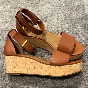Franco Sarto Brown Wedge Sandals with Ankle Strap